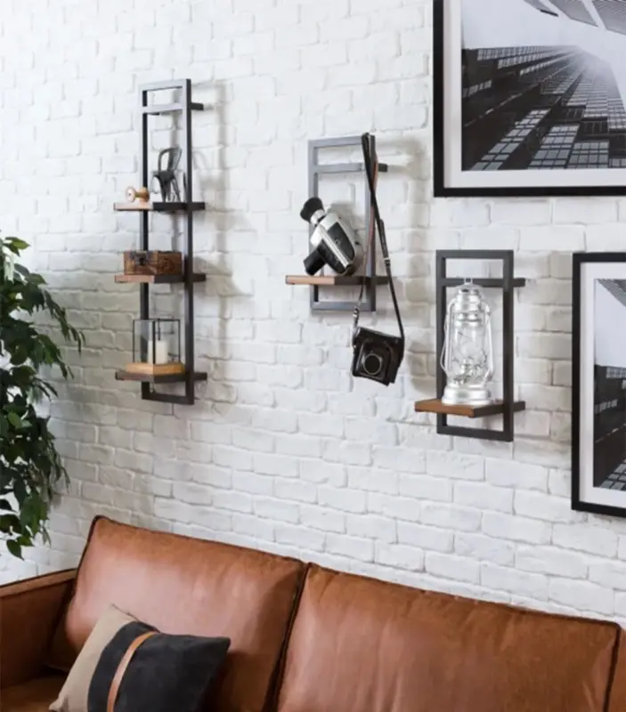 Mainster Acacia Wood with Metal Frame Set of 3 Wall Shelves (Acacia Finish)