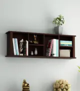 Tiaga Sheesham Wood Wall Shelf with Open Storage (Walnut Finish)