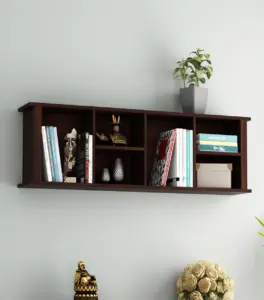 Tiaga Sheesham Wood Wall Shelf with Open Storage (Walnut Finish)