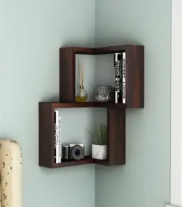 Lacosta Sheesham Wood Corner Wall Shelves (Walnut Finish)