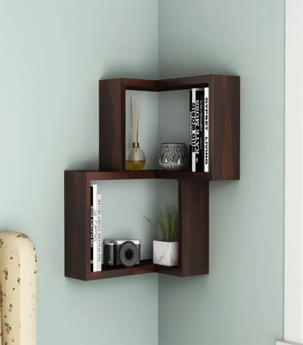 Lacosta Sheesham Wood Corner Wall Shelves (Walnut Finish)