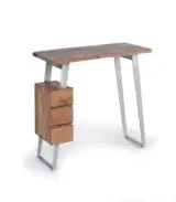 Kids Solid Acacia Wood Study Table with Metal Legs and Drawer Storage (Natural Finish)