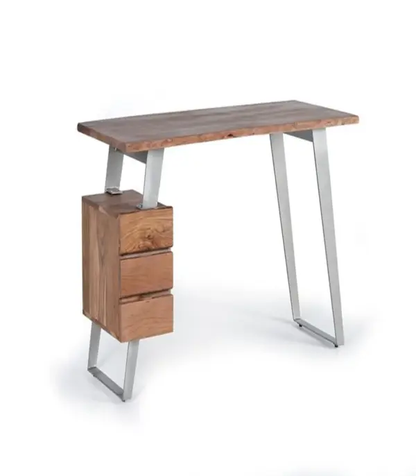 Kids Solid Acacia Wood Study Table with Metal Legs and Drawer Storage (Natural Finish)