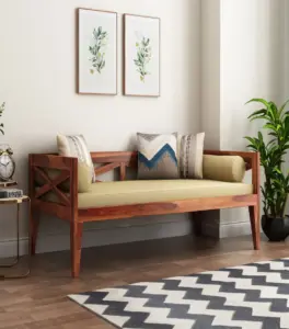 Tryvolta Sheesham Wood Diwan Bed (Honey Finish)