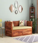 Angolica Sheesham Wood Diwan Bed with Drawer Storage (Honey Finish)
