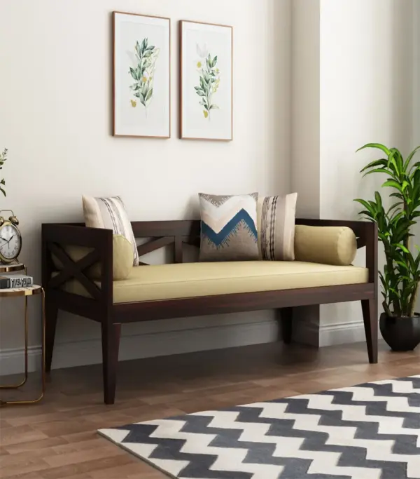Tryvolta Sheesham Wood Diwan Bed (Walnut Finish)