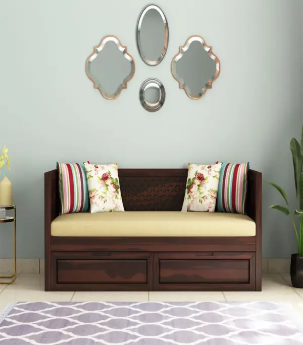 Angolica Sheesham Wood Diwan Bed with Drawer Storage (Walnut Finish)