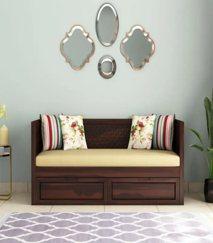 Angolica Sheesham Wood Diwan Bed with Drawer Storage (Walnut Finish)