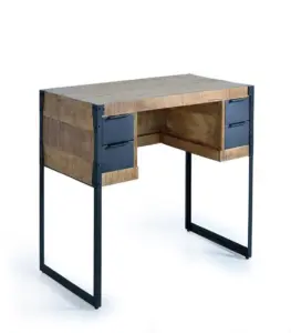 Woilve Solid Mango Wood Study Table with Metal Legs and Drawer Storage (Natural Finish)