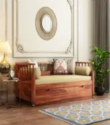 Decaprio Sheesham Wood Diwan Bed with Drawer Storage (Honey Finish)