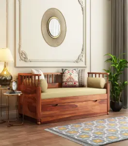 Decaprio Sheesham Wood Diwan Bed with Drawer Storage (Honey Finish)