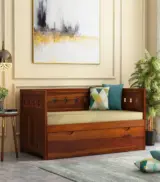 Sewayze Sheesham Wood Diwan Bed with Drawer Storage (Honey Finish)