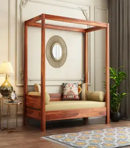 Kailson Sheesham Wood Poster Diwan without Storage (Honey Finish)