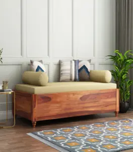 Aldriana Sheesham Wood Diwan Bed with Box Storage (Honey Finish)