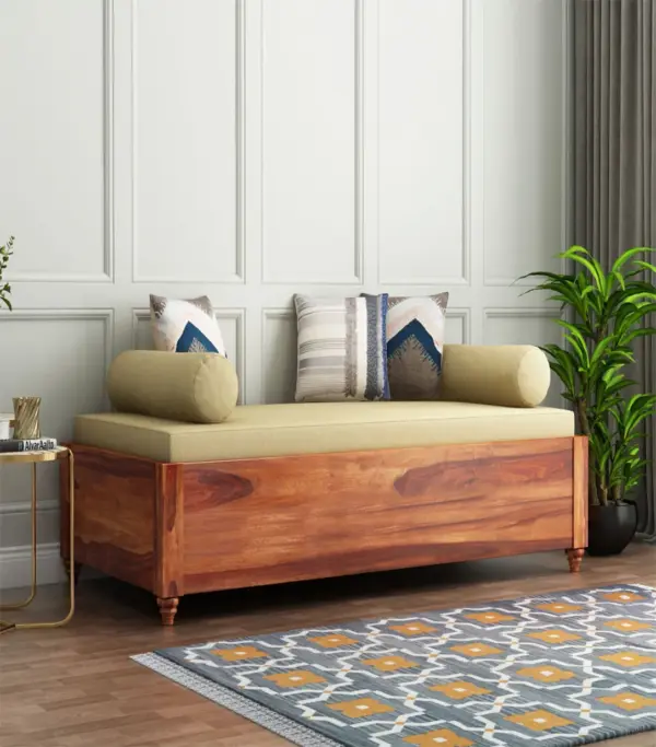 Aldriana Sheesham Wood Diwan Bed with Box Storage (Honey Finish)