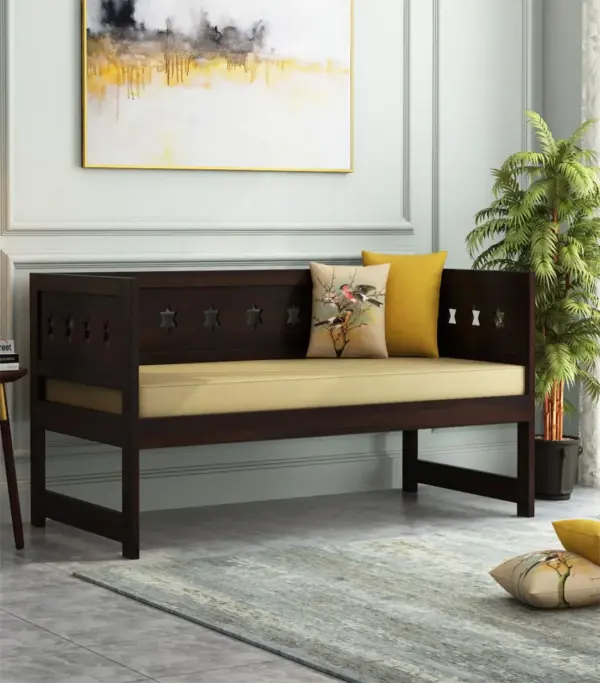 Sewayze Sheesham Wood Diwan Bed without Storage (Walnut Finish)