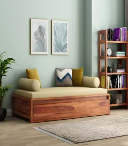 Madoc Sheesham Wood Diwan Bed with Drawer Storage (Honey Finish)