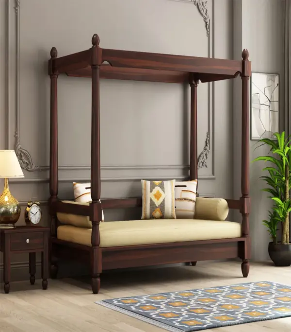 Atlure Sheesham Wood Poster Diwan Bed (Walnut Finish)