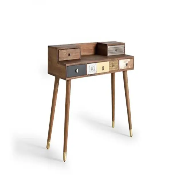 Studish Solid Mango Wood Study Table with Metal Legs and Drawer Storage (Natural Finish)
