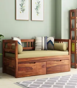 Houdson Sheesham Wood Diwan Bed with Drawer Storage (Honey Finish)
