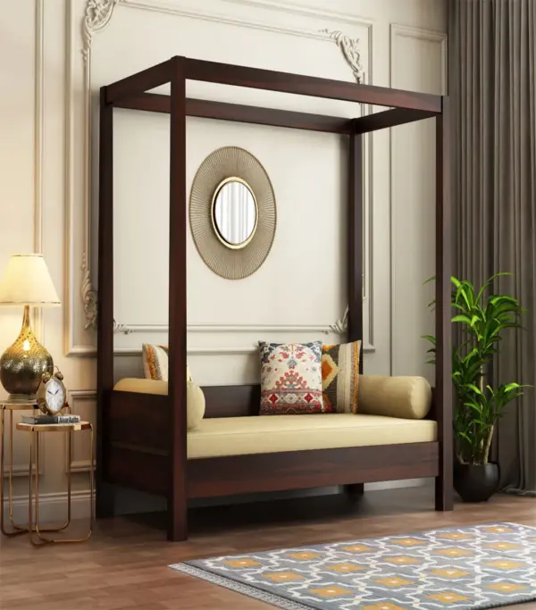 Kailson Sheesham Wood Poster Diwan without Storage (Walnut Finish)