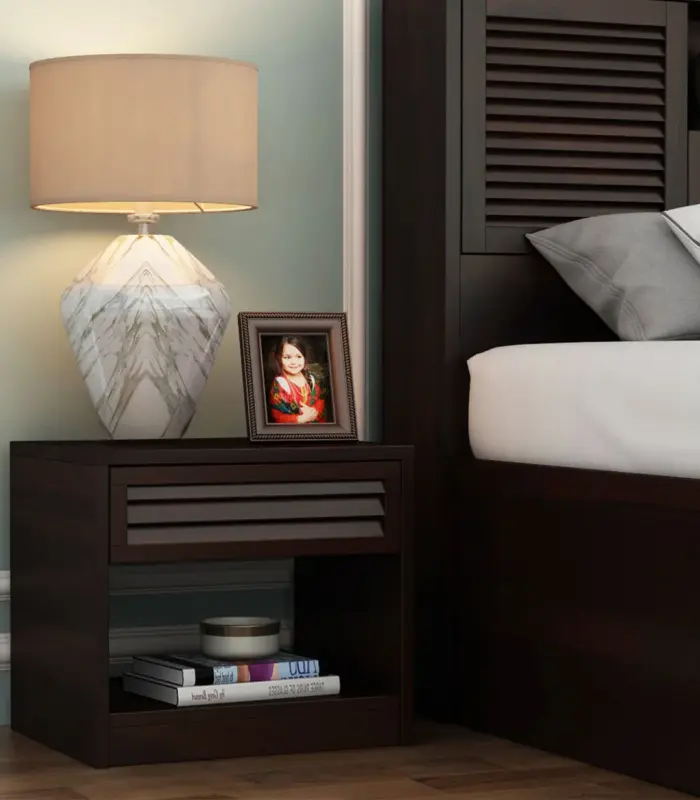 Forgson Sheesham Wood Bedside Table with Drawer Storage (Walnut Finish)