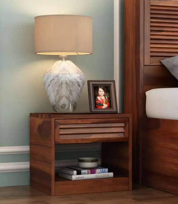 Forgson Sheesham Wood Bedside Table with Drawer Storage (Honey Finish)