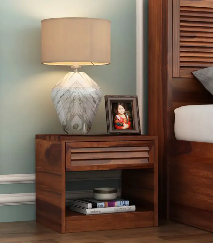 Forgson Sheesham Wood Bedside Table with Drawer Storage (Honey Finish)