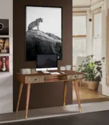 Regix Solid Mango Wood Study Table with Metal Legs and Drawer Storage (Natural Finish)