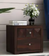 Morose Sheesham Wood Bedside Table with Drawer Storage (Walnut Finish)