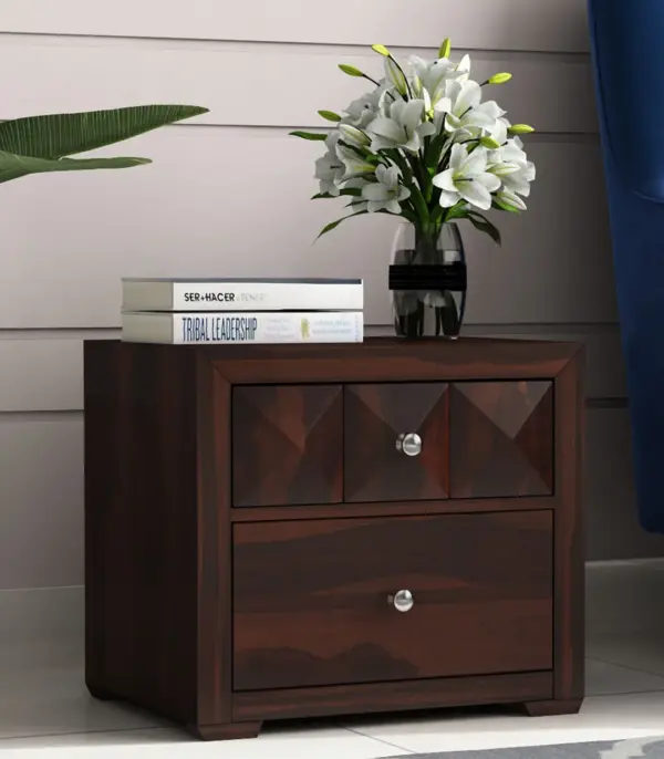 Morose Sheesham Wood Bedside Table with Drawer Storage (Walnut Finish)