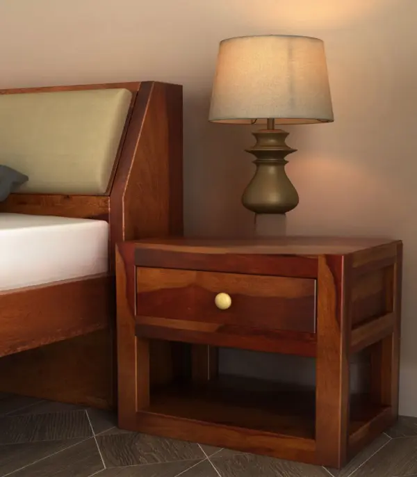 Walkin Sheesham Wood Bedside Table with Drawer Storage (Honey Finish)