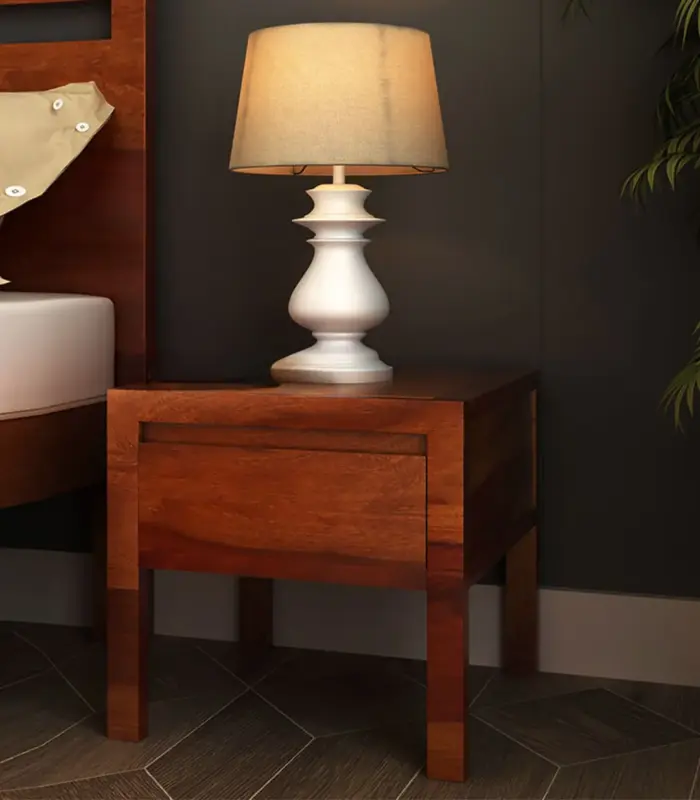 Bacon Sheesham Wood Bedside Table with Drawer Storage (Honey Finish)