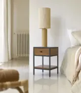 Lagra Acacia Wood with Metal Frame Bedside Table with Drawer Storage (Acacia Finish)
