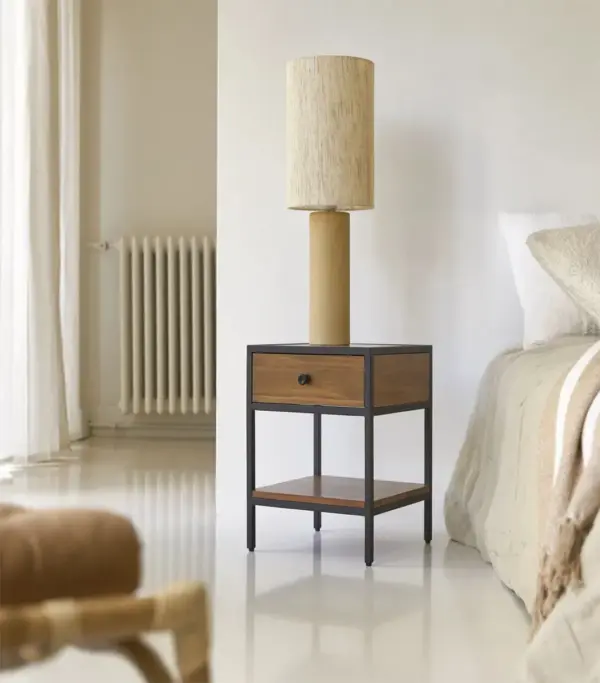 Lagra Acacia Wood with Metal Frame Bedside Table with Drawer Storage (Acacia Finish)