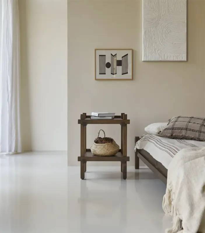 Arket Solid Mango Wood Bedside Table with Open Storage (Dark Finish)