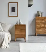 Cabrielle Solid Mango Wood Bedside Table with Drawer Storage (Honey Finish)