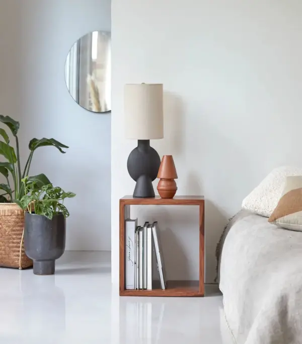Kwarno Sheesham Wood Bedside Table with Open Storage (Natural Finish)