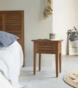 Voggia Acacia Wood Bedside Table with Drawer Storage (Acacia Finish)