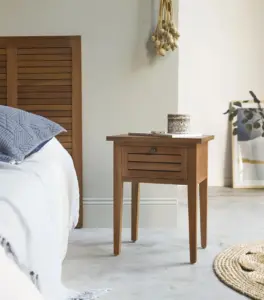 Voggia Acacia Wood Bedside Table with Drawer Storage (Acacia Finish)