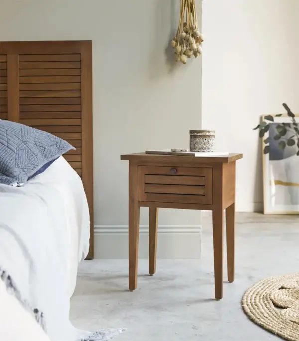 Voggia Acacia Wood Bedside Table with Drawer Storage (Acacia Finish)
