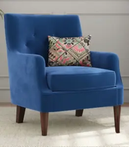 Adorel Mango Wood Frame with Cushioned Velvet Seating Lounge Chair (Indigo Blue)