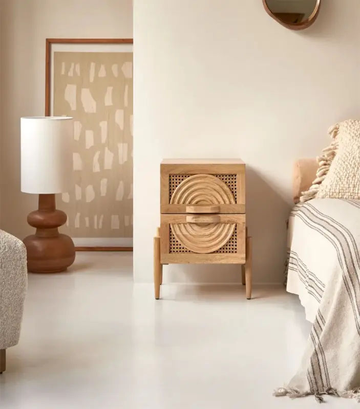 Syna Solid Mango Wood Bedside Table with Drawer Storage (Natural Finish)