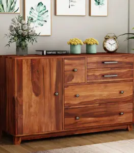 Dunesta Sheesham Wood Chest Of Drawers (Honey Finish)