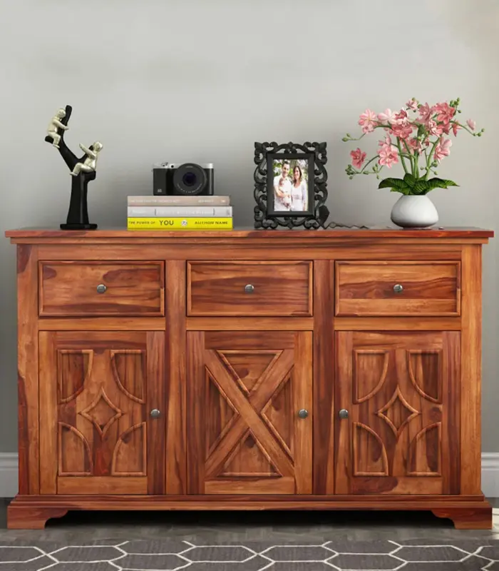 Jartin Sheesham Wood Chest of Drawers (Honey Finish)