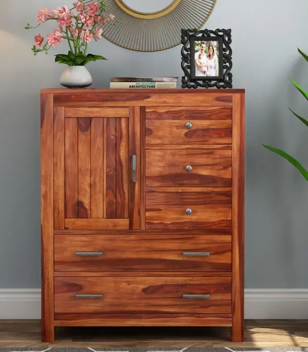 Alvon Sheesham Wood Chest Of Drawers (Honey Finish)