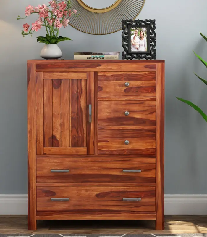 Alvon Sheesham Wood Chest Of Drawers (Honey Finish)