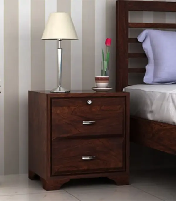 Cartlon Sheesham Wood Bedside Table with Drawer Storage (Walnut Finish)