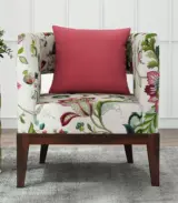 Welper Sheesham Wood Frame with Cushioned Velvet Seating Lounge Chair (Rose Vineyard with Walnut Finish)