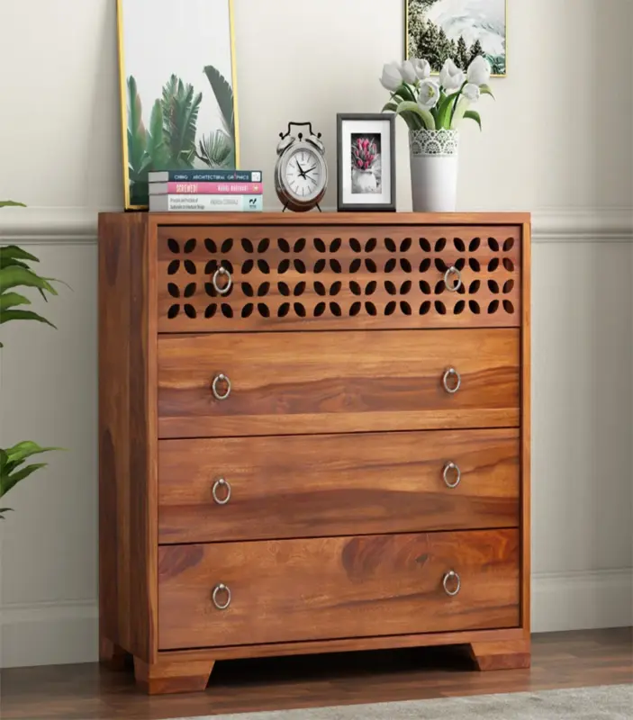 Elexus Sheesham Wood Chest Of Drawers (Honey Finish)